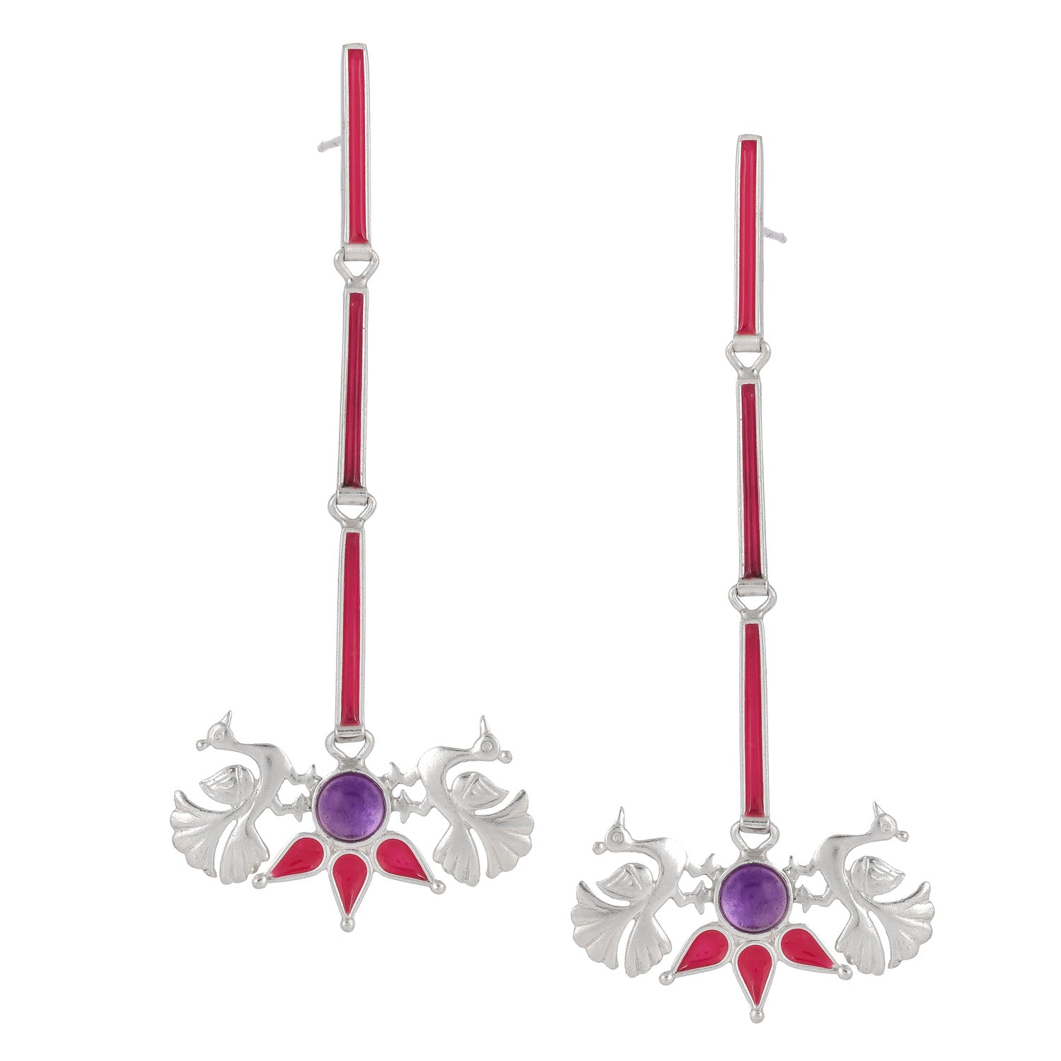 Peacock Long Earrings Pink