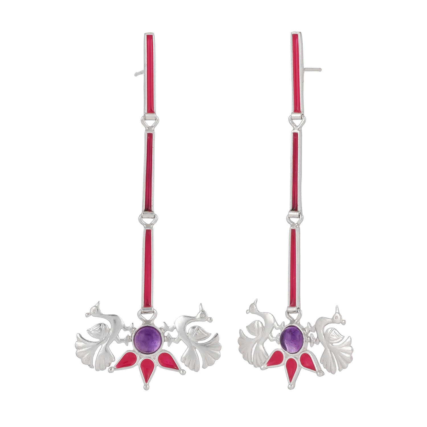 Peacock Long Earrings Pink