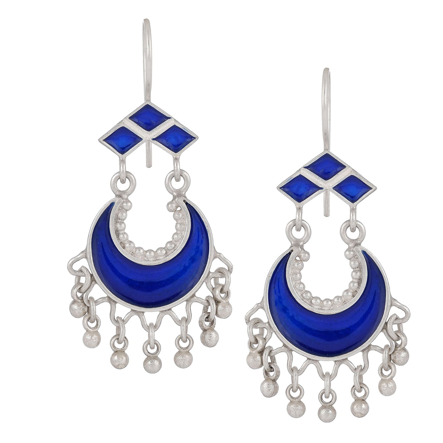 Dangling Handmade Beaded Earrings (2 Bicone Shaped Beads in Navy Blue)